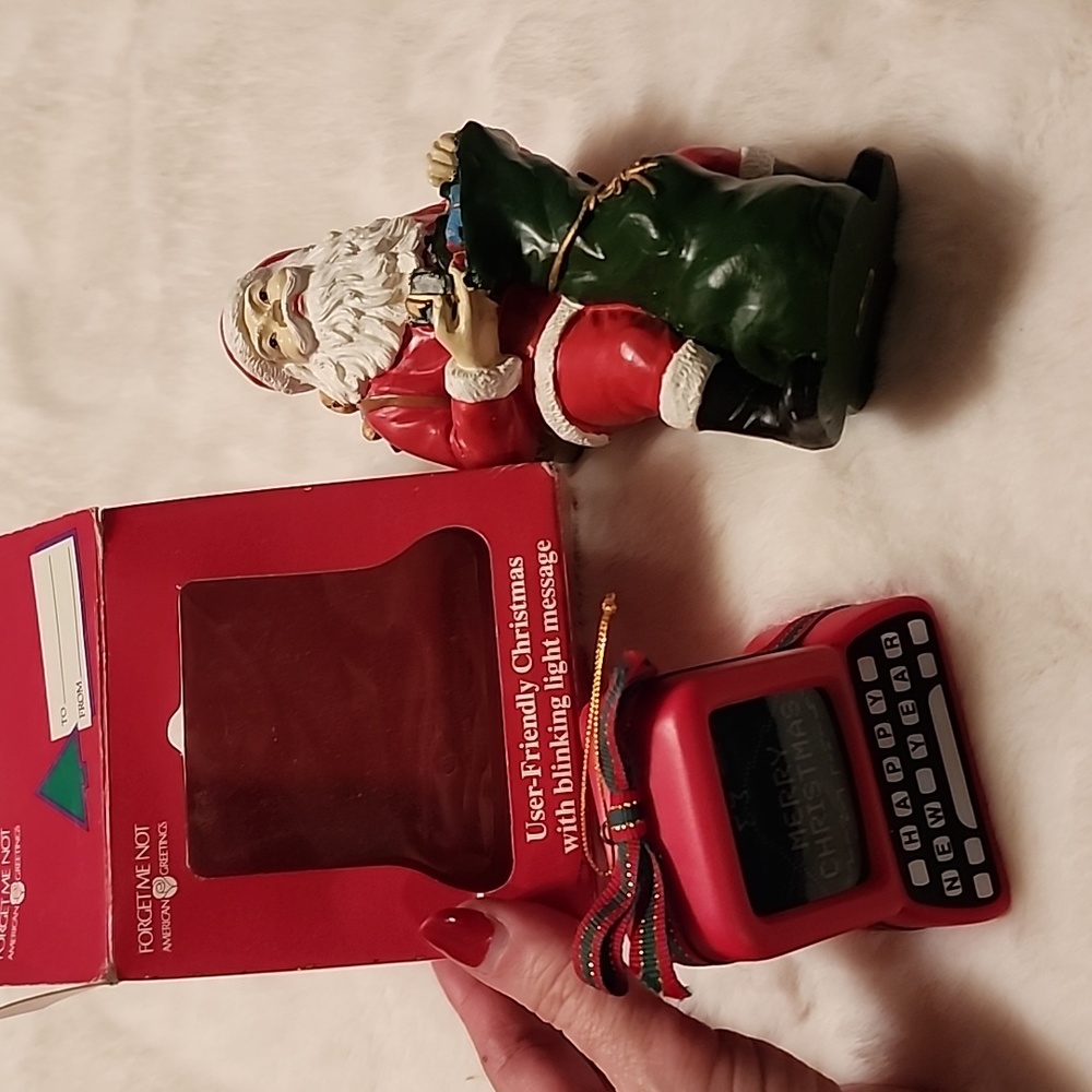 VINTAGE  FORGET ME NOT COMPUTER ORNAMENT  & SANTA FIGURINE